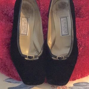 Versace black velvet dress shoes